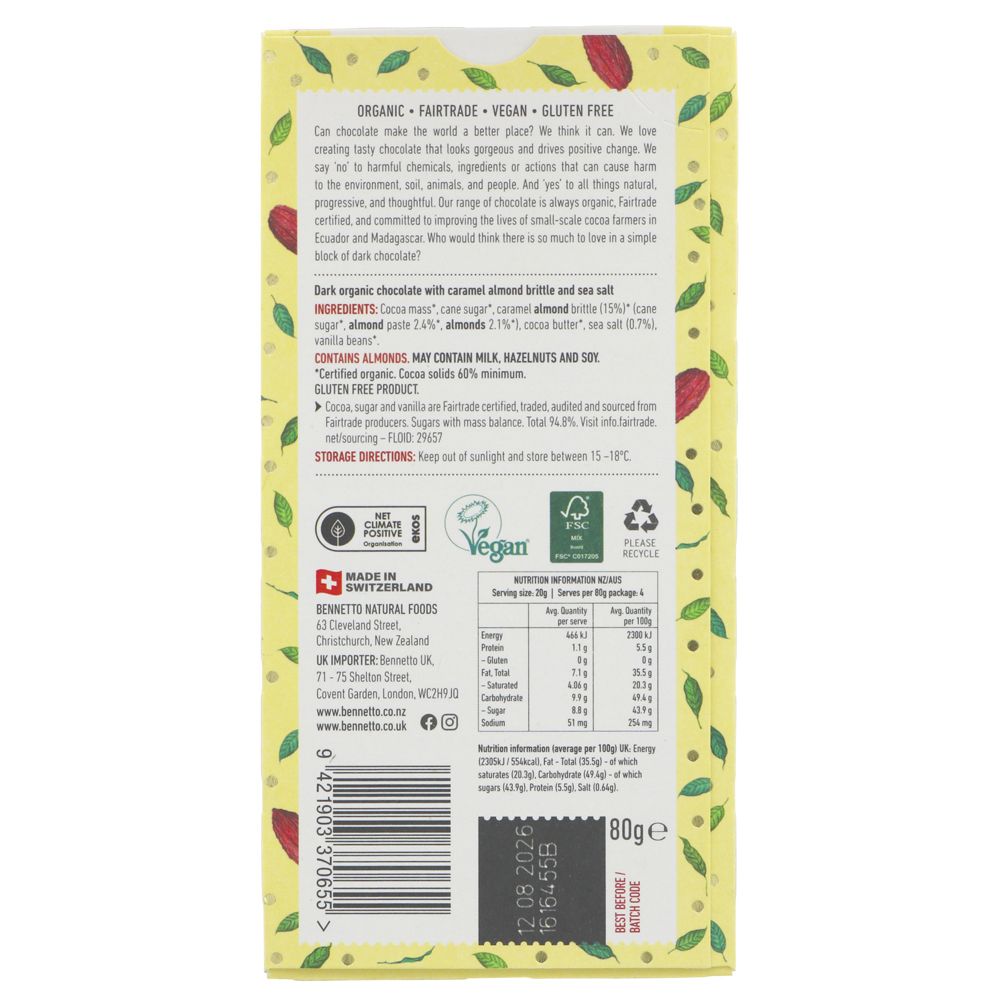 Bennetto Dark Chocolate with Crunchy Caramel 80g