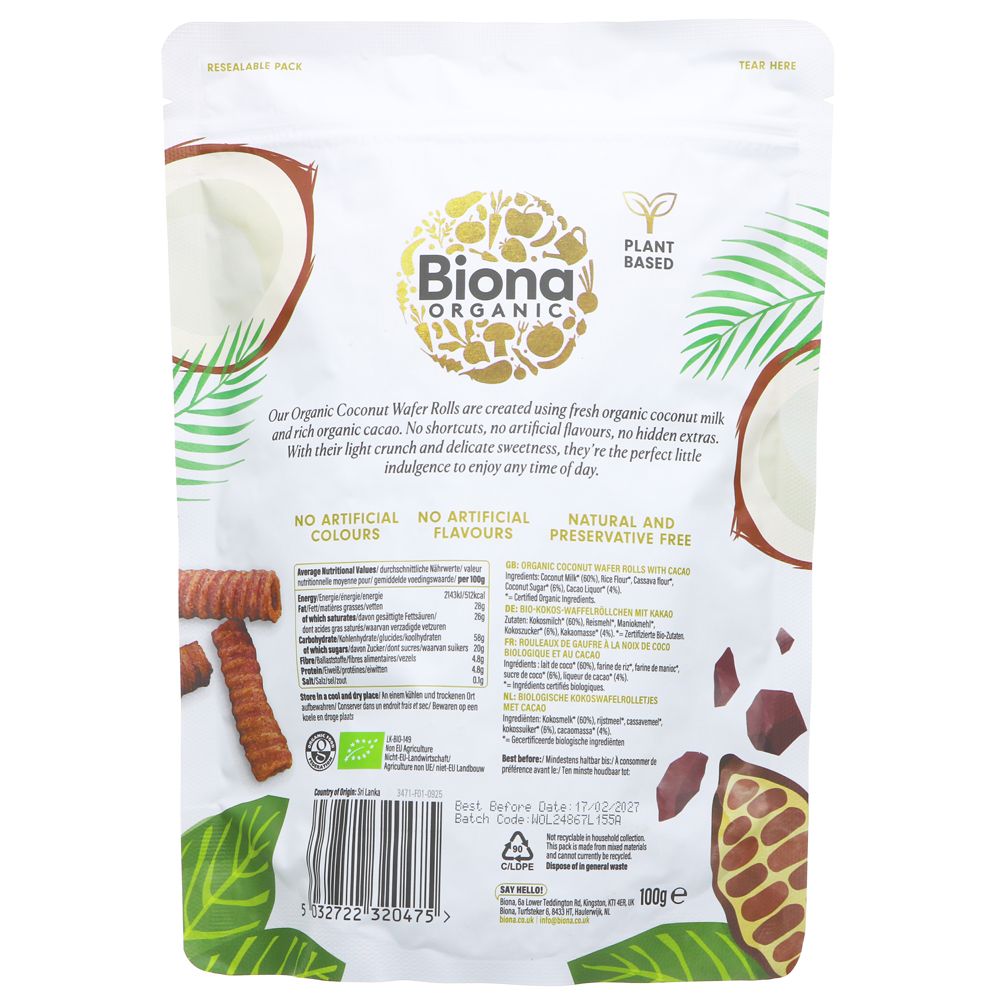 Biona Coconut Rolls Cacao 100g