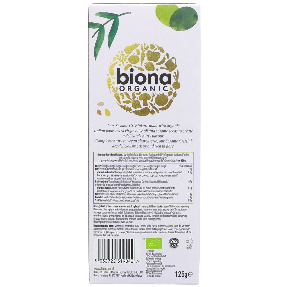 Biona Sesame Grissini Italian Breadsticks 125g