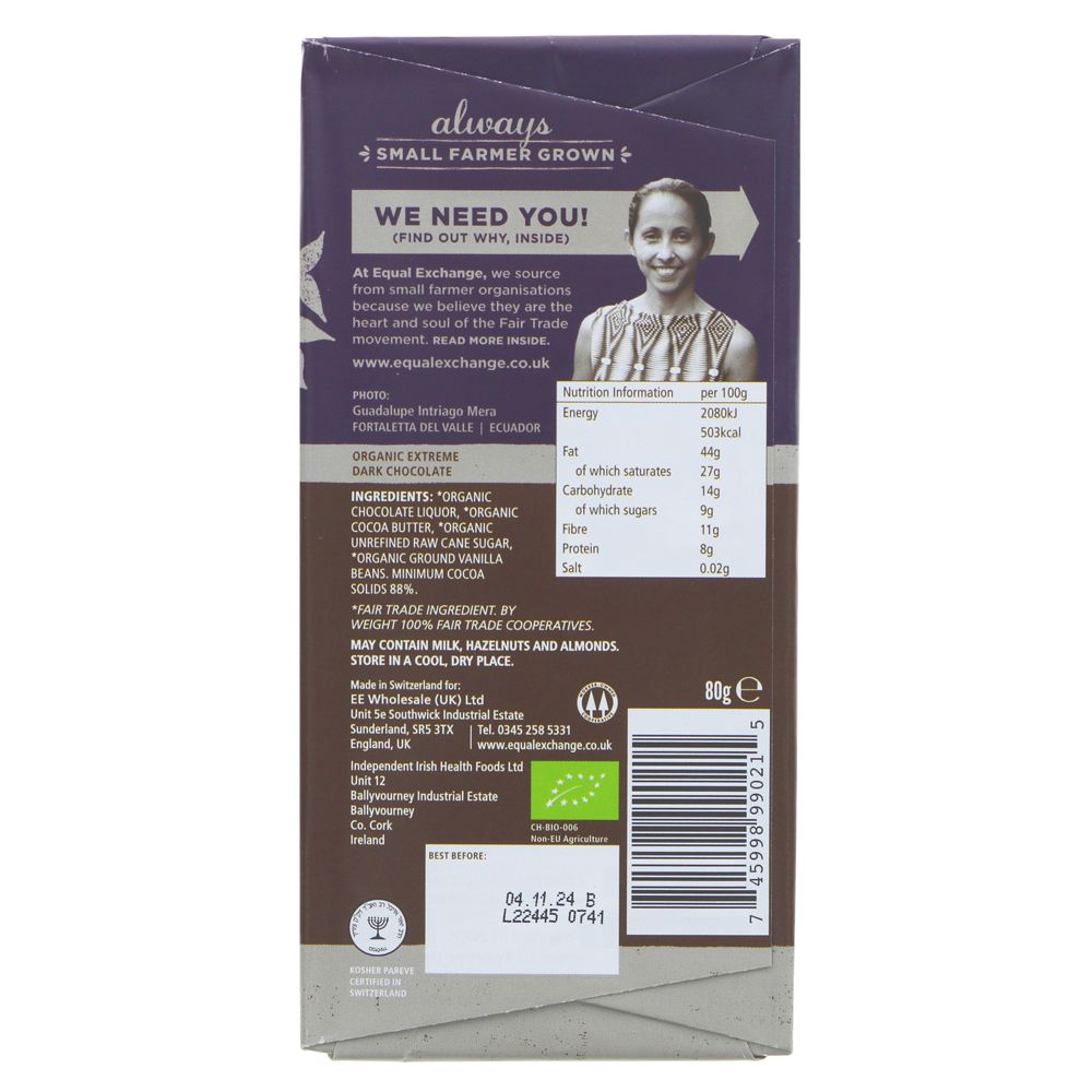 Equal Exchange 88% Extreme Dark Chocolate 80g