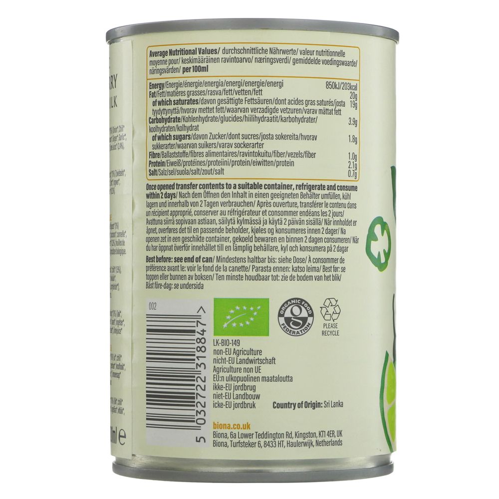 Biona Green Curry Coconut Milk 400ml