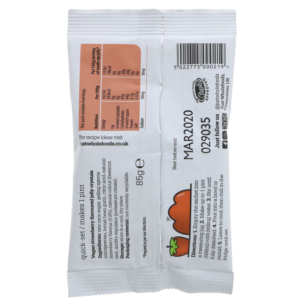 Just Wholefoods Vegan Strawberry Jelly Crystals 85g