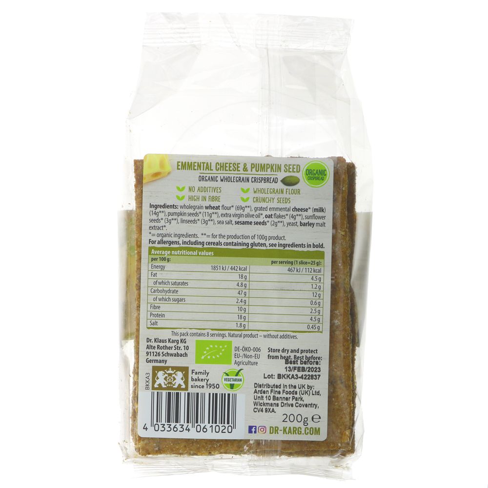 Dr Karg's Emmental Cheese & Pumpkin Seed Crispbread 200g