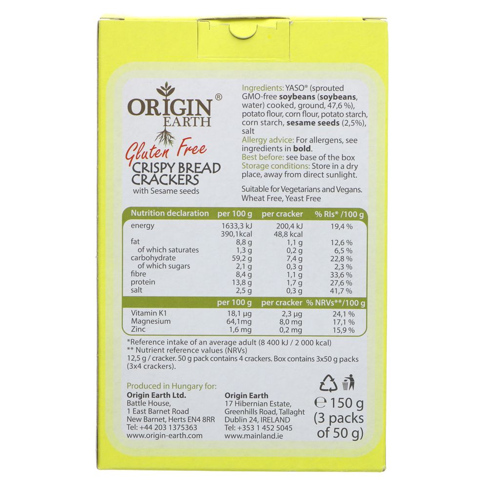 Origin Earth GF Crispy Bread Crackers - Sesame Seeds