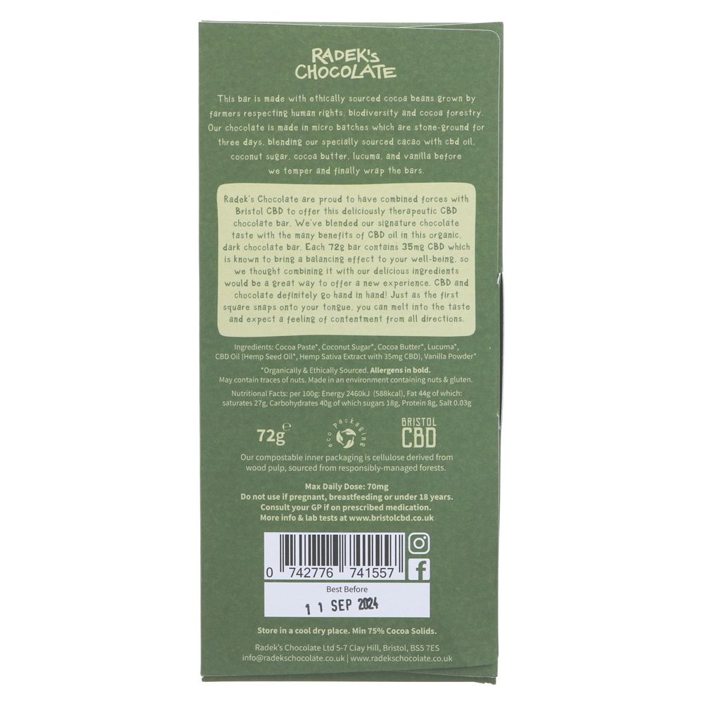 Radek's 75% Dark CBD Chocolate