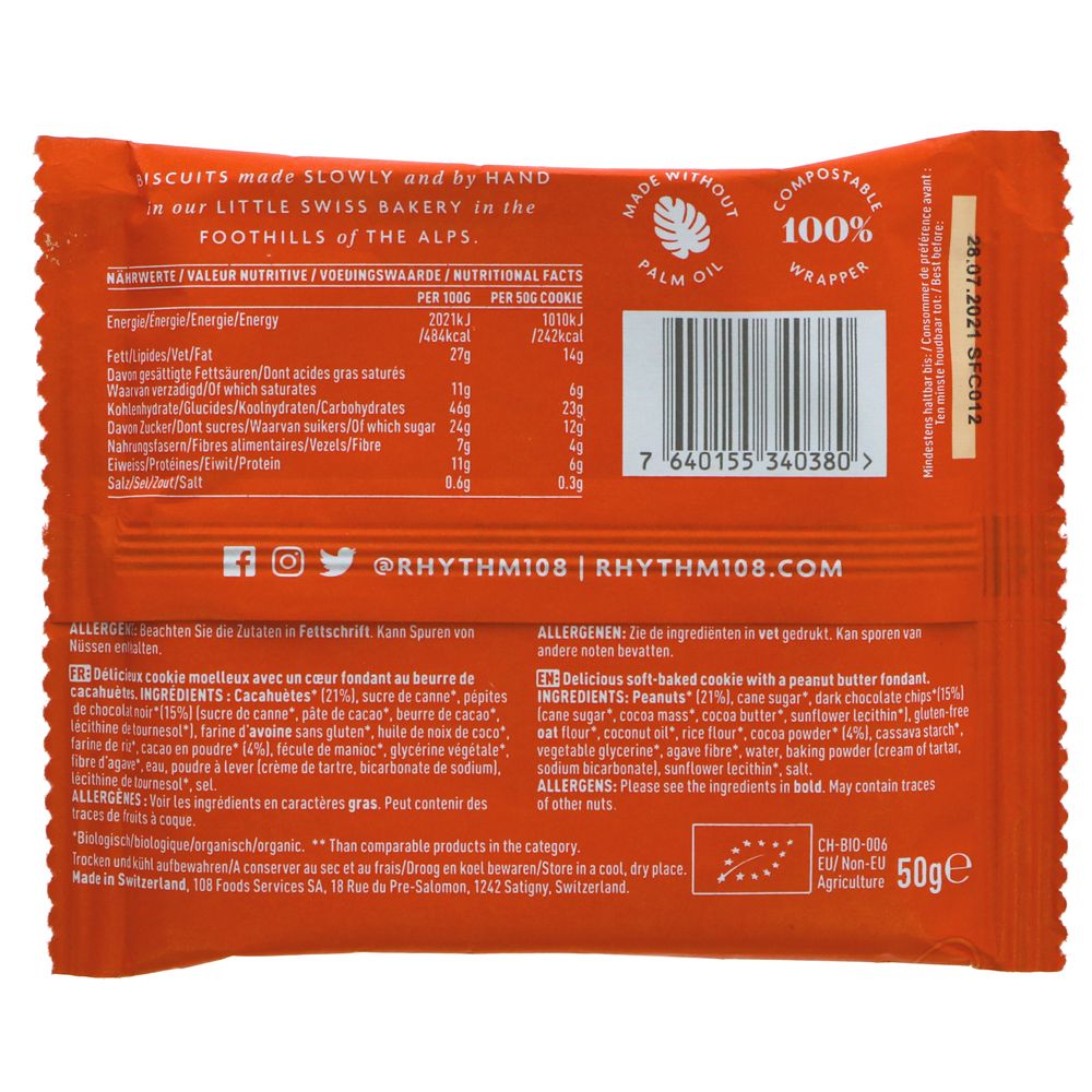 Rhythm 108 Chocolate Peanut Butter Cookie 50g
