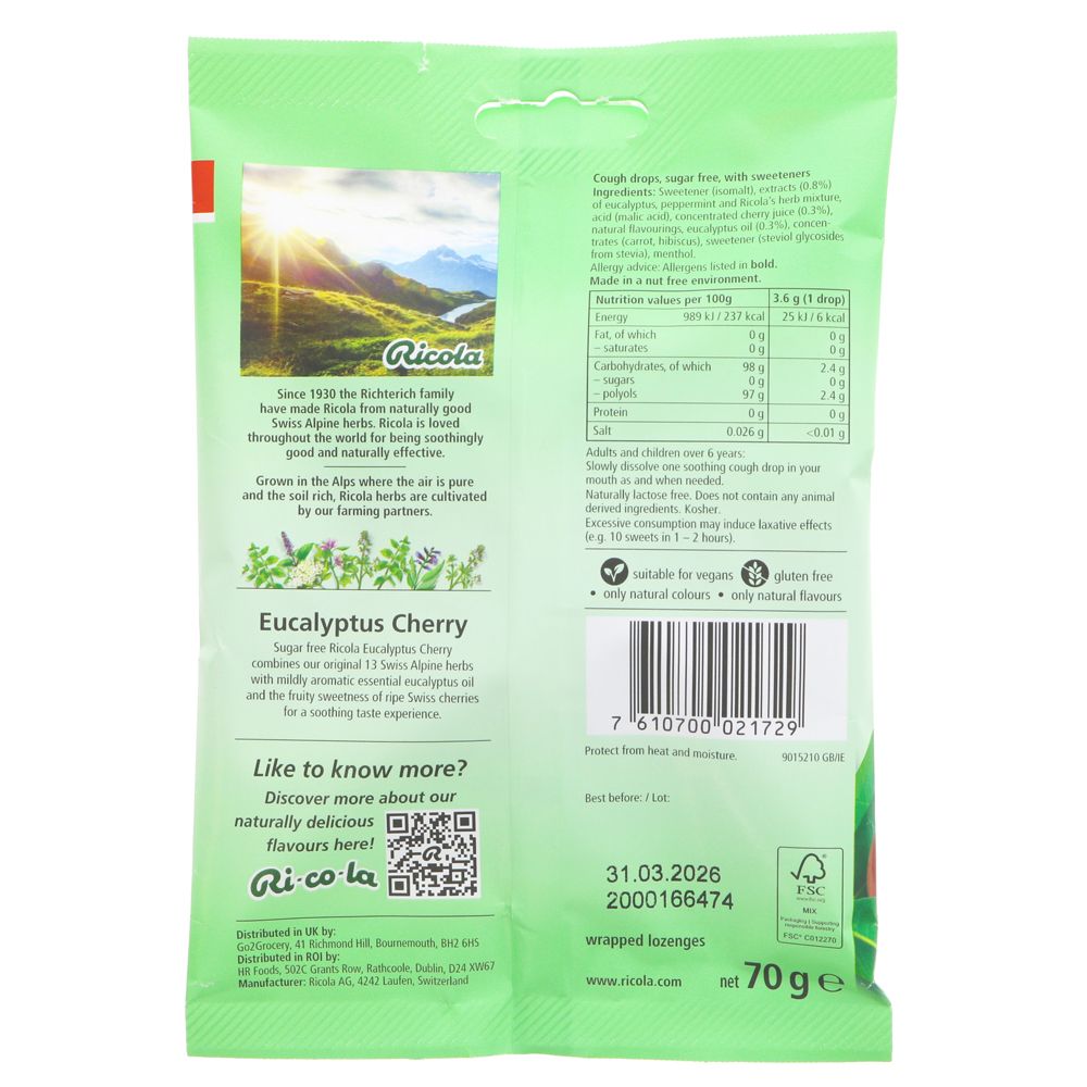 Ricola Eucalyptus Chery Cough Drops 70g