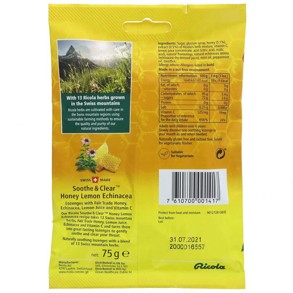 Ricola Honey Lemon Echinacea 75g Bag