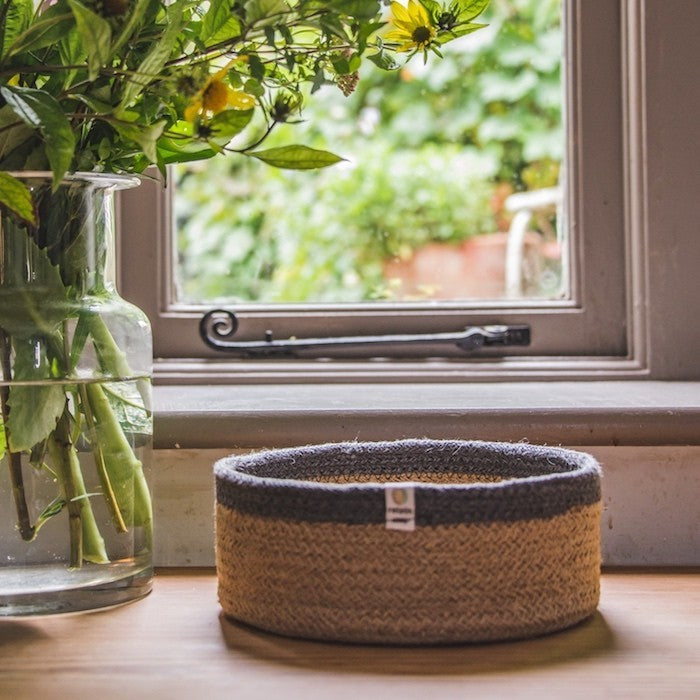 reSpiin Shallow Seagrass & Jute Bowl - Natural/Grey - Medium