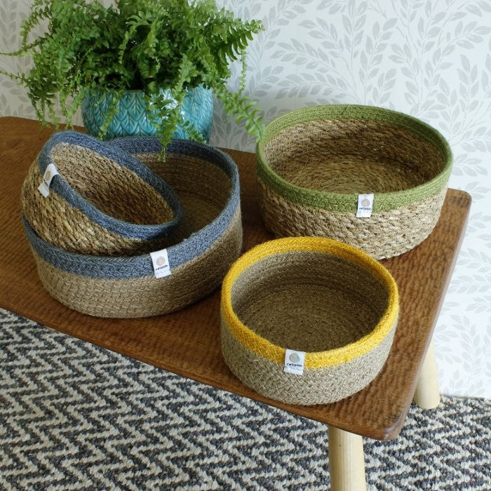 reSpiin Shallow Seagrass & Jute Bowl - Natural/Grey - Medium