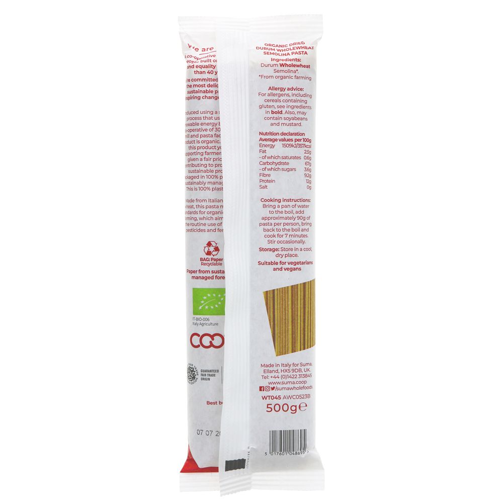 Suma Organic Italian Wholewheat Spaghetti 500g (Paper Packaging)