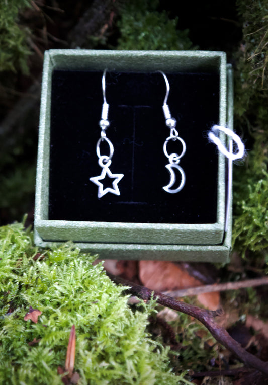 Maria Silmon - The Conscious Jeweller - Star and Crescent Moon Earrings (Silver Plated in Gift Box)