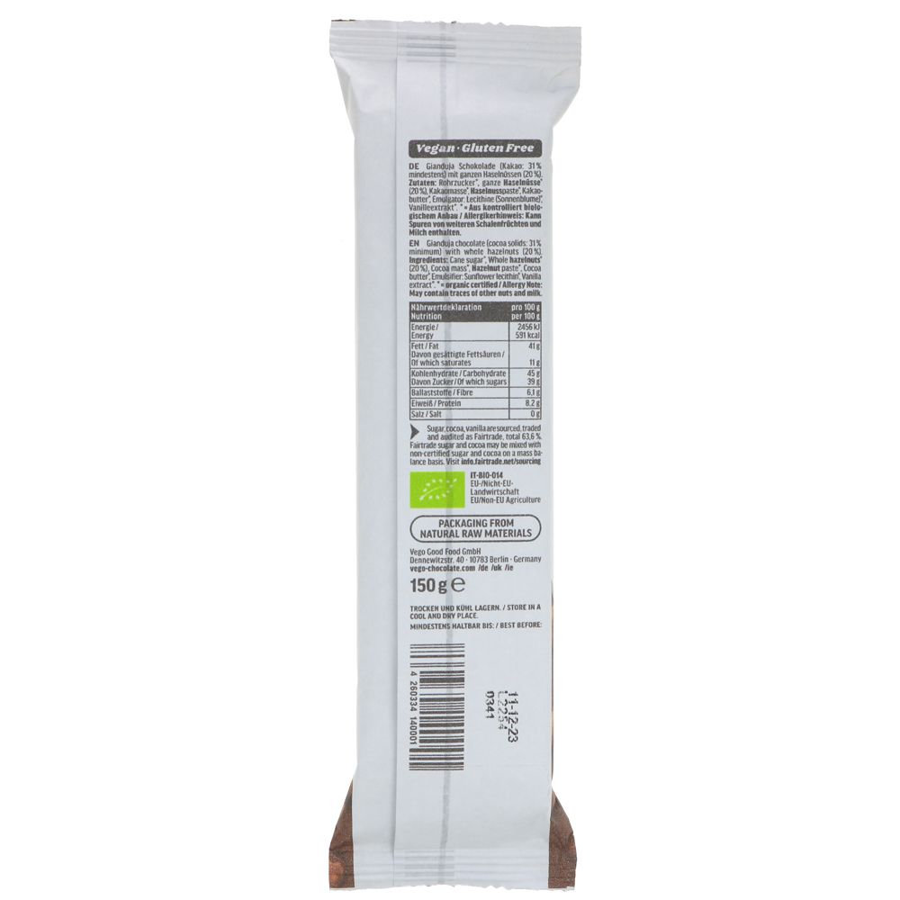 Vego Hazelnut Chocolate Bar 150g