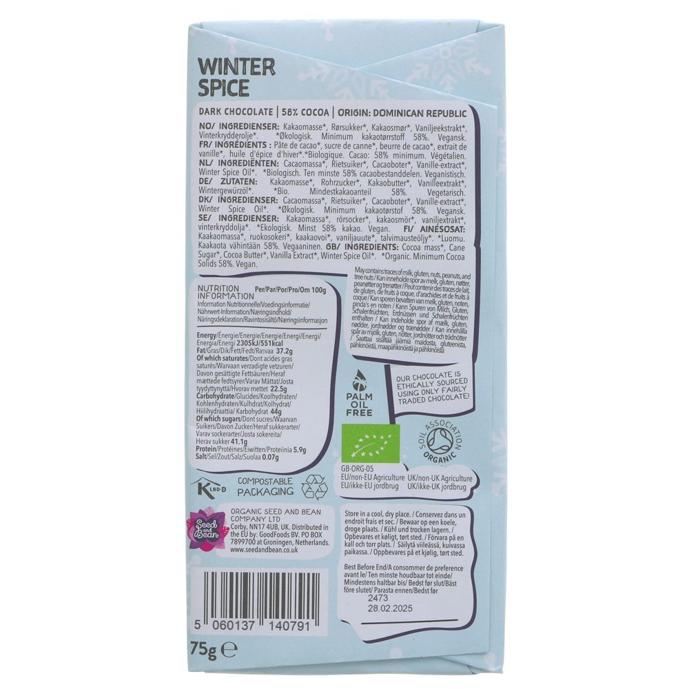 Seed & Bean Winter Spice Dark Chocolate