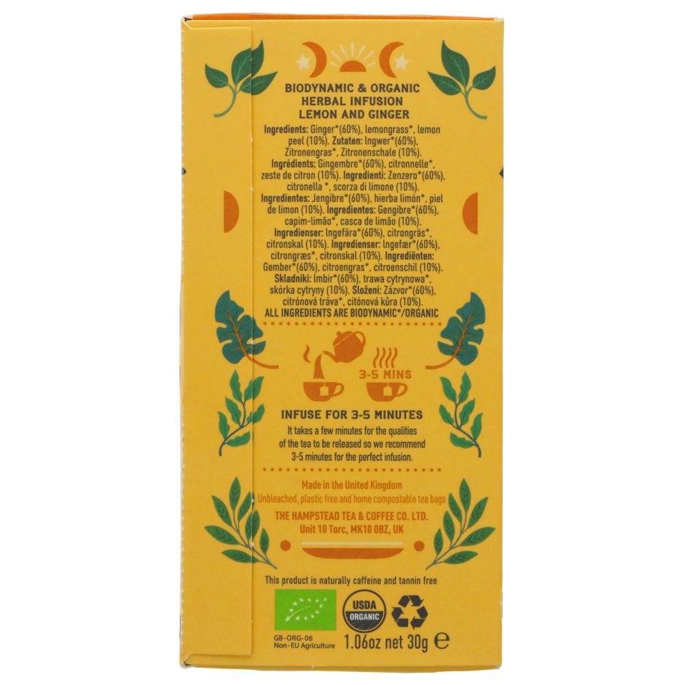 Hampstead Organic Lemon & Ginger Tea 20 sachets