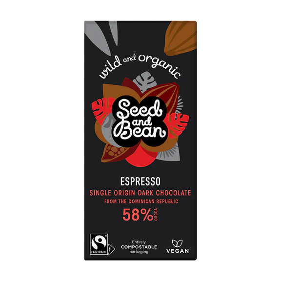 Seed & Bean Dark Espresso Chocolate 75g Bar (58% Cocoa)