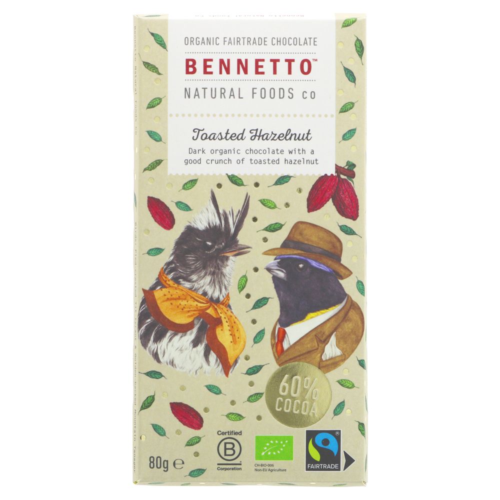 Bennetto Dark Chocolate with Toasted Hazelnuts 80g