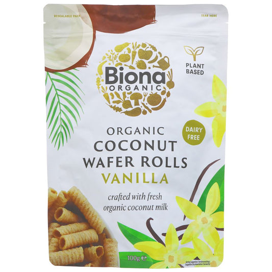 Biona Coconut Rolls Vanilla 100g