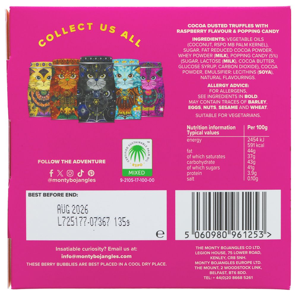 Pink Cat Tin - Berry Bubble - Monty Bojangles 135g