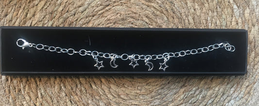 Maria Silmon - The Conscious Jeweller- Star and Crescent Moon Charm Bracelet (Silver Plated in Gift Box)