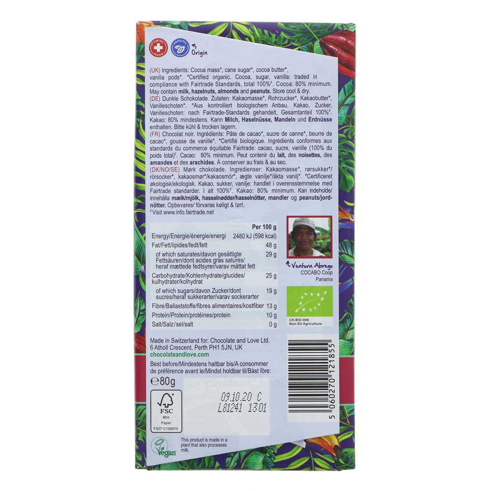 Chocolate & Love Panama 80% Chocolate 80g