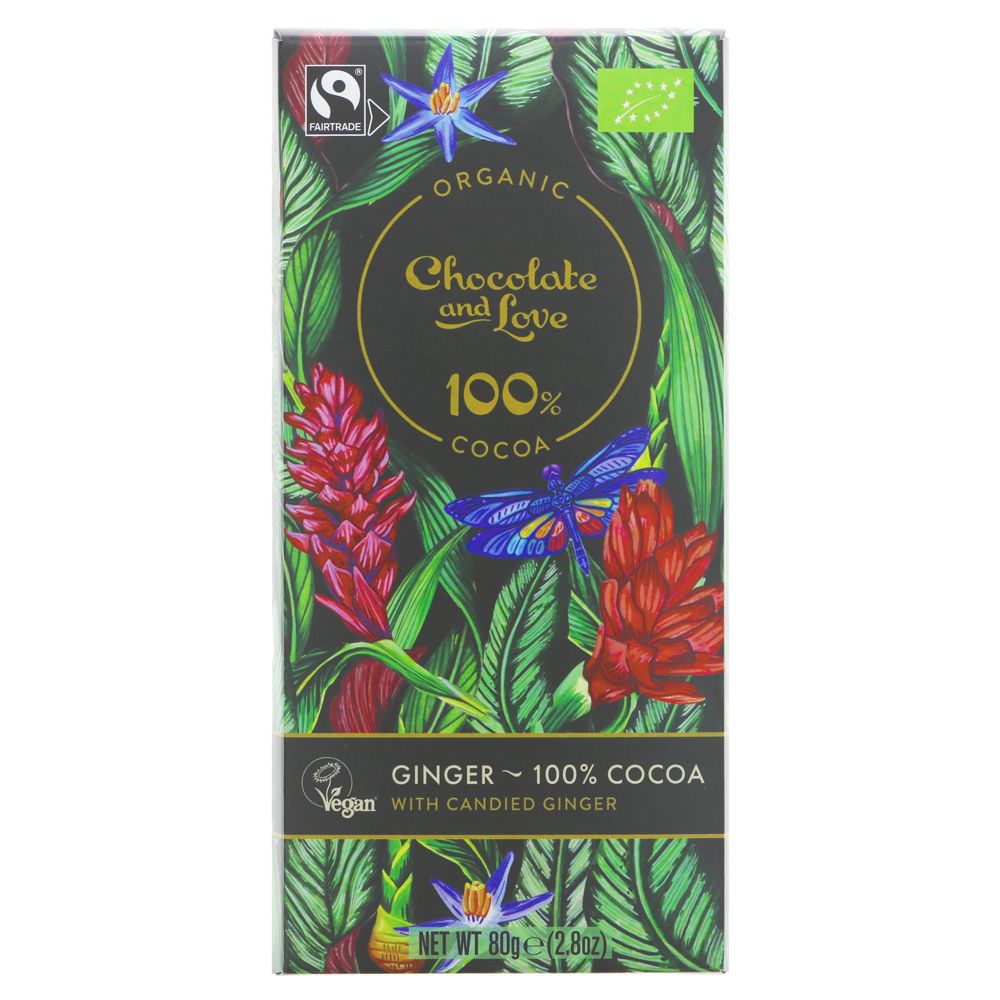 Chocolate & Love 100% Dark Ginger Chocolate 80g