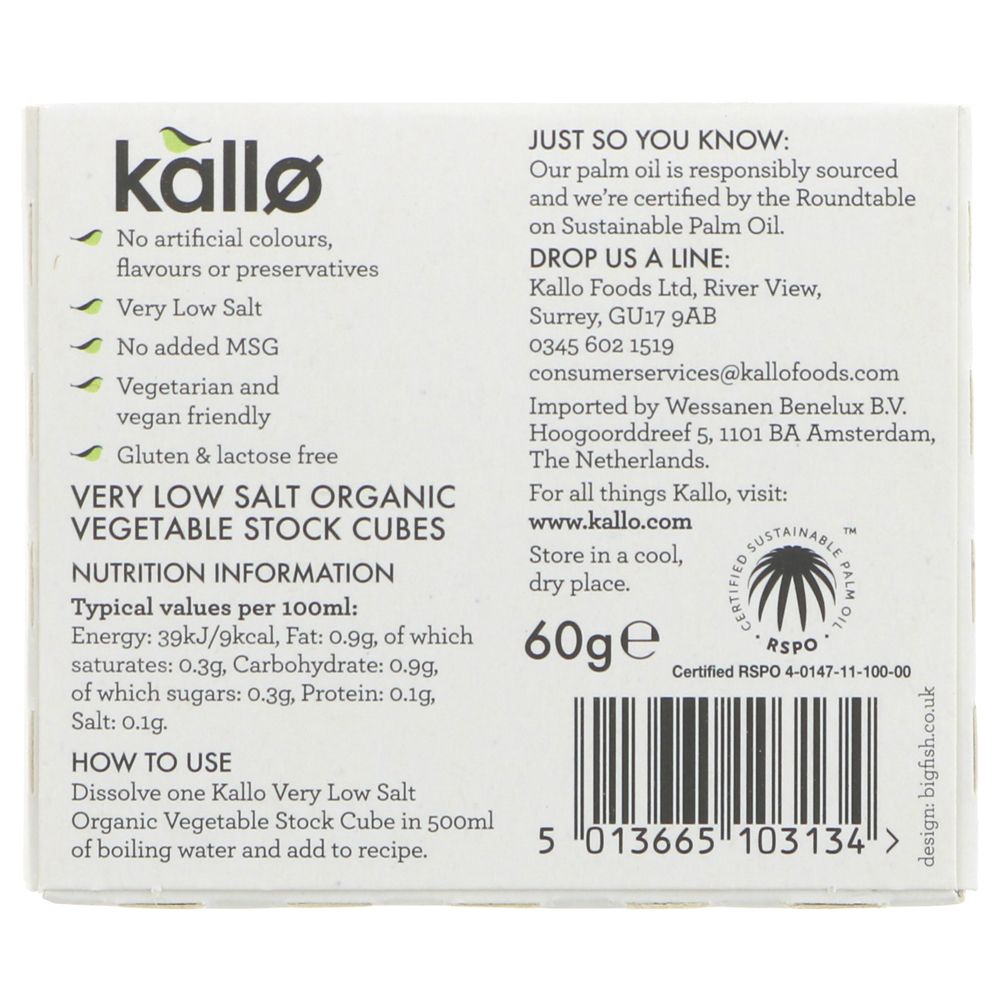 Kallo Very Low Salt Organic Vegetable Stock x6