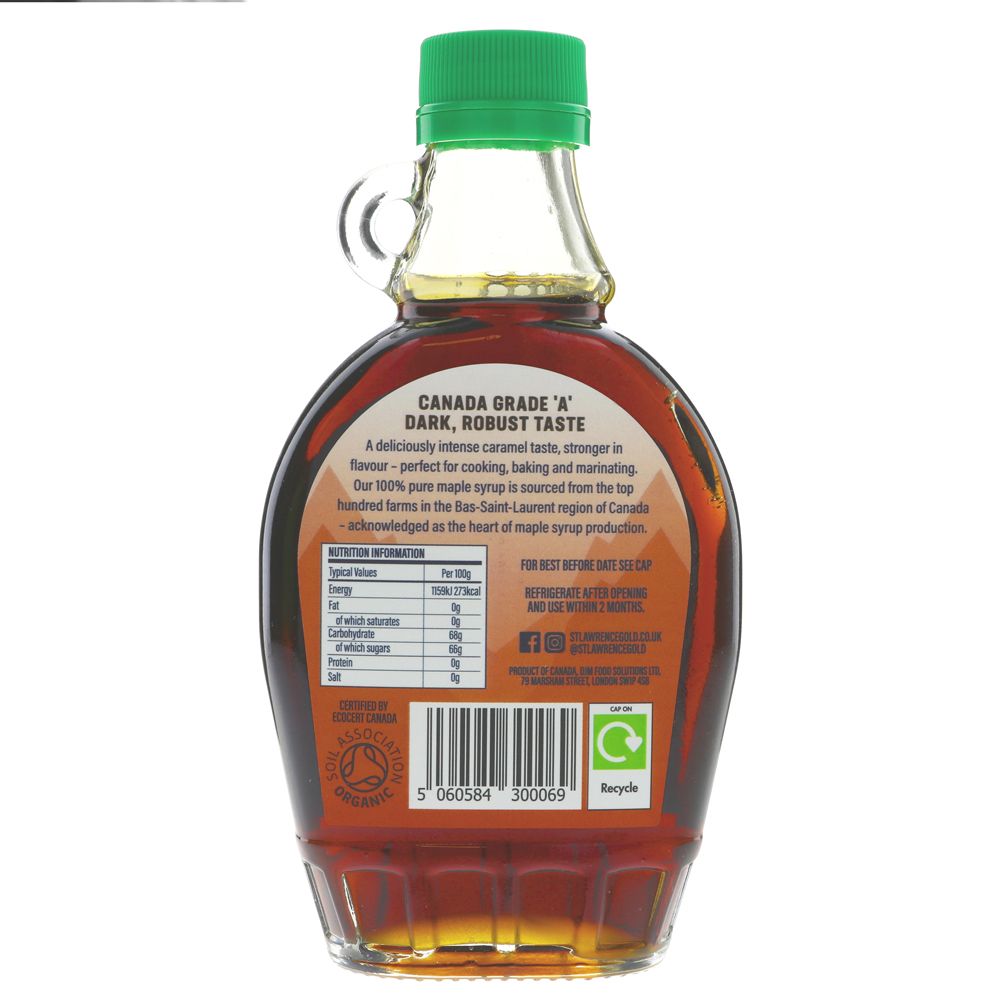 St Lawrence Gold Organic Dark Maple Syrup 250ml