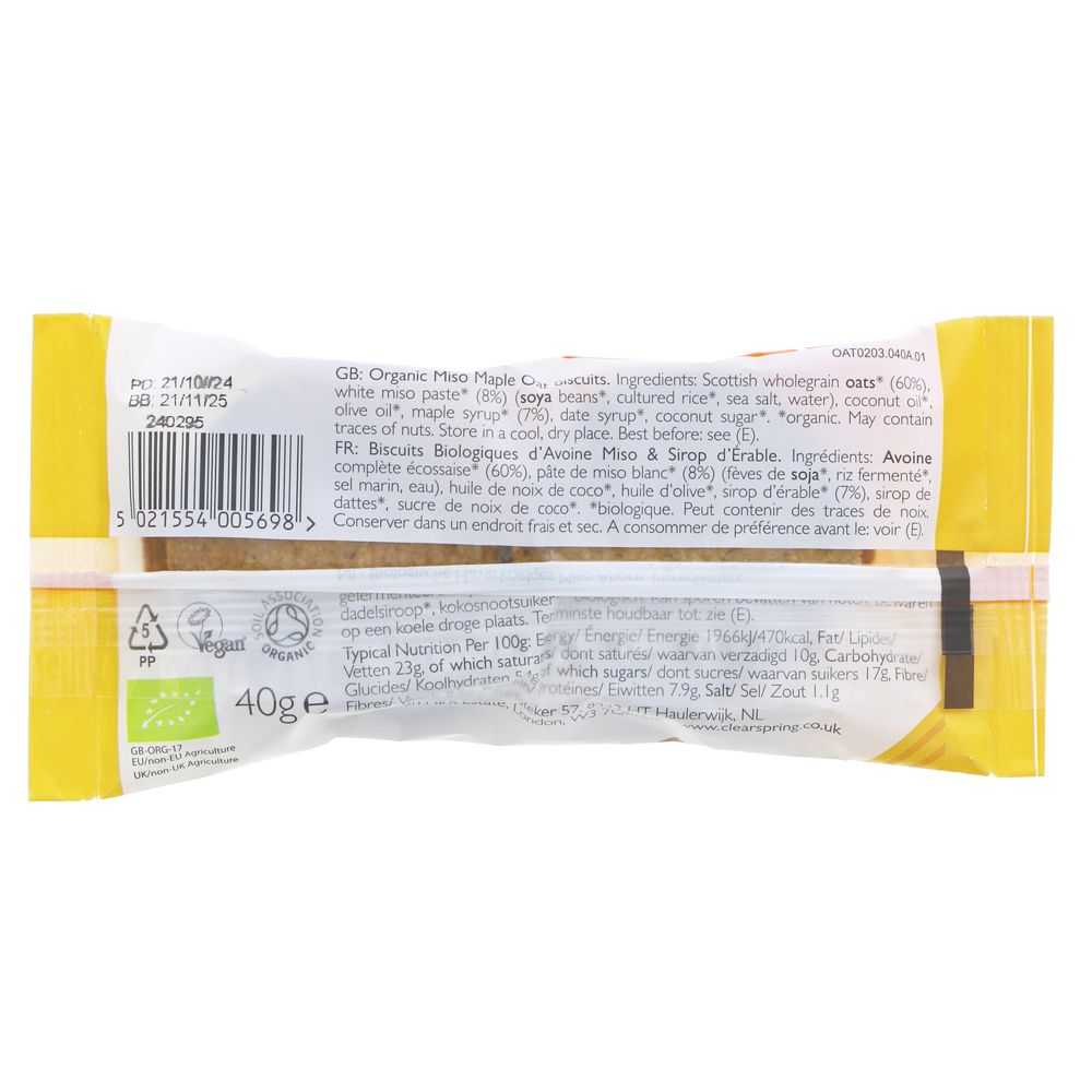 Clearspring Miso Maple Oat Biscuits 40g