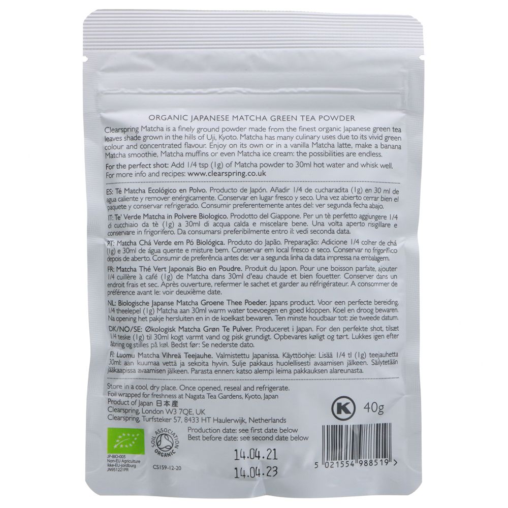Clearspring Organic Japanese Matcha Green Tea Powder 40g