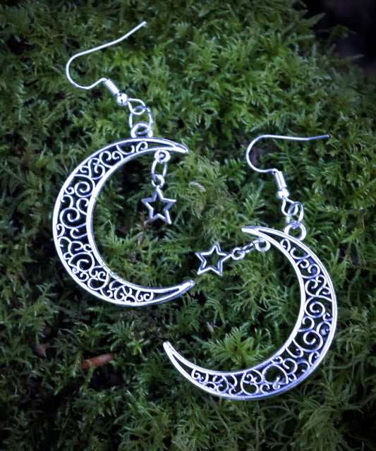 Maria Silmon  - The Conscious Jeweller - Large Crescent Moon & Star Earrings