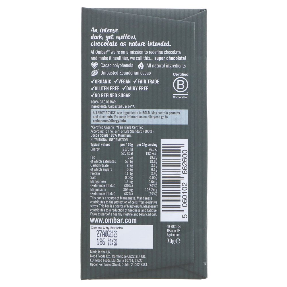 Ombar 100% Cacao 70g