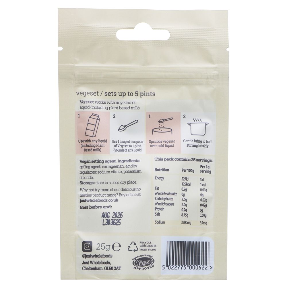 Vegeset Gelatine Alternative - Just Whole Foods 25g
