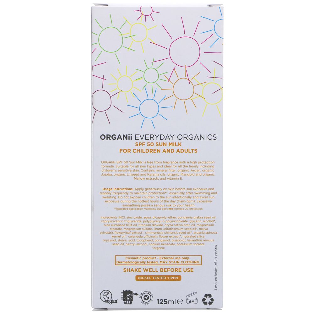 Organii SPF50 Mineral Sun Milk 125ml