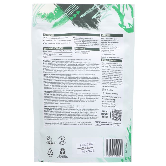 Vivo Life Creatine Monohydrate 252g (84 Servings)
