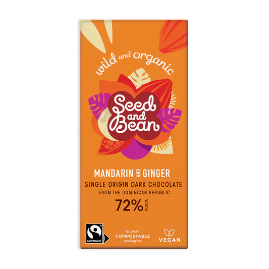 Seed & Bean Mandarin & Ginger Dark Chocolate 75g Bar (72% Cocoa)