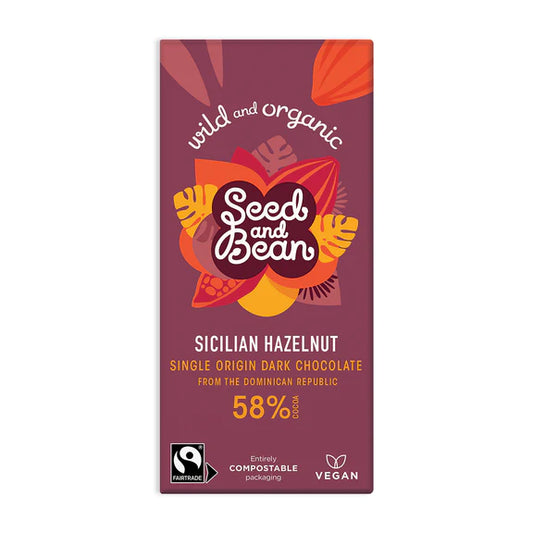 Seed & Bean Sicilian Hazelnut Fine Dark chocolate 75g Bar (58% Cocoa)