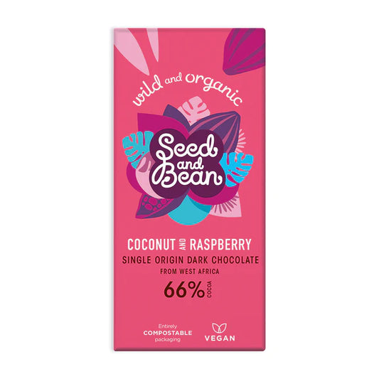 Seed & Bean Coconut & Raspberry Extra Dark Chocolate 75g Bar (66% Cocoa)